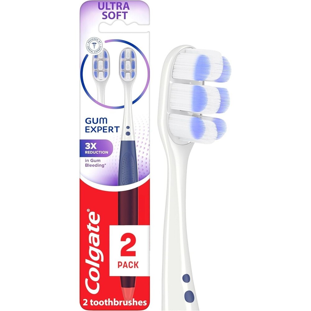 Colgate 2 Count Gum Expert Ultra Soft Toothbrush Purple Sensitive Gums Bleeding